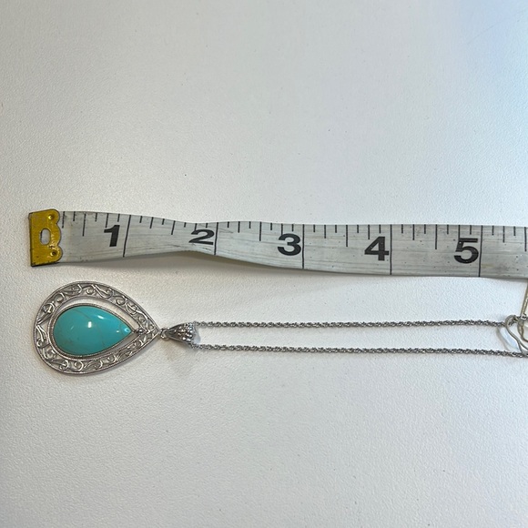 R. H. Macy Silver & Turquoise Teardrop Pendant Necklace, NWT! - Picture 4 of 5